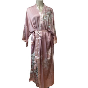 Pixie Lady Pink Satin Floral Long-Sleeve Robe One Size NWT